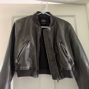 Zara Dark Grey Bomber Jacket with Ribbed Details